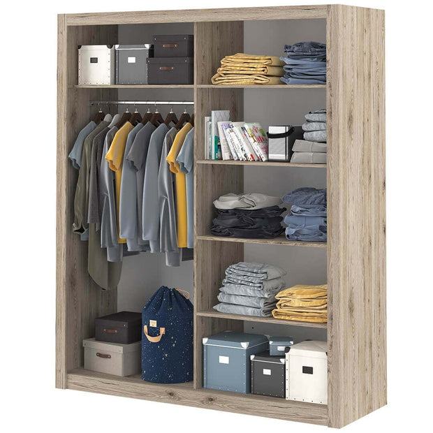 Lenart Dulap din pal cu 2 usi glisante si oglinda Idea 02 Square Stejar San Remo, l180xA60xH215 cm