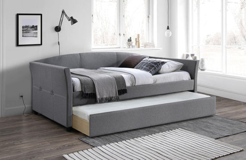 Pat / Divan tapitat cu stofa si sertar Sanny Gri, 200 x 90 cm & HLMP-PAT-DIVAN-SERTAR-SANNA-GREY