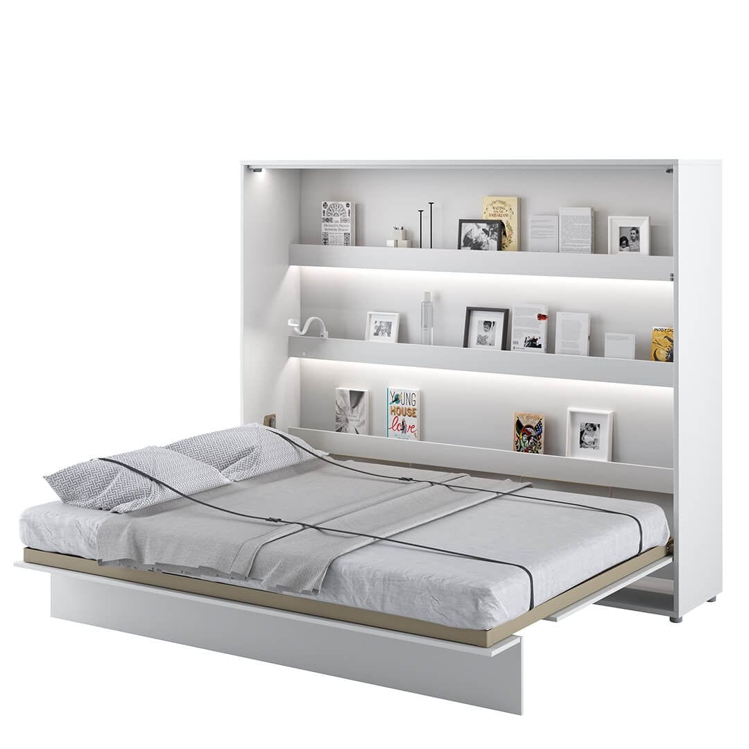 Pat rabatabil pe perete, cu mecanism pneumatic si somiera inclusa, Bed Concept Horizontal Alb Mat, 200 x 160 cm (2)