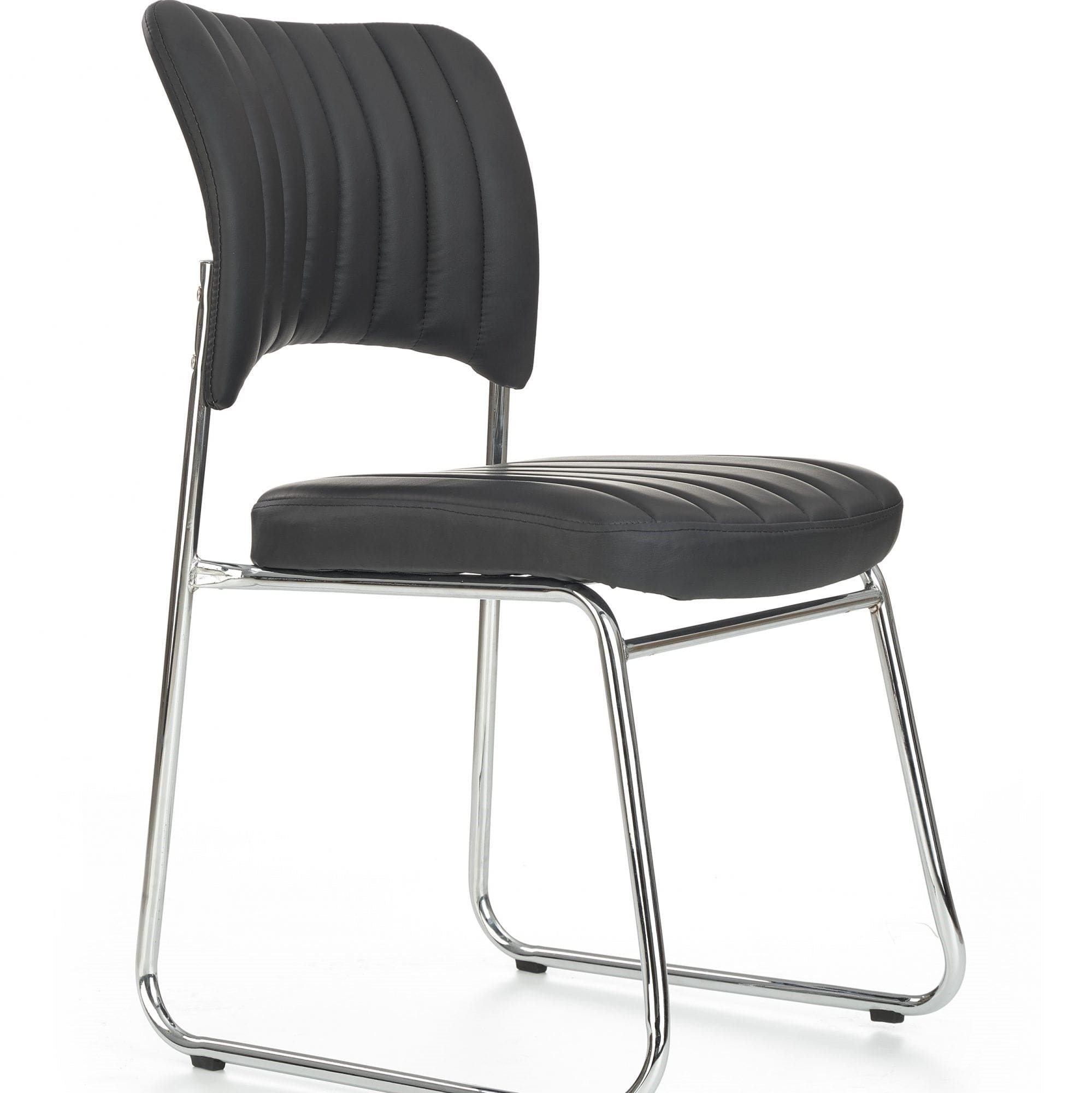 Halmar Scaun tapitat cu piele ecologica si picioare metalice, Raziela Negru / Crom, l48xA58xH83 cm