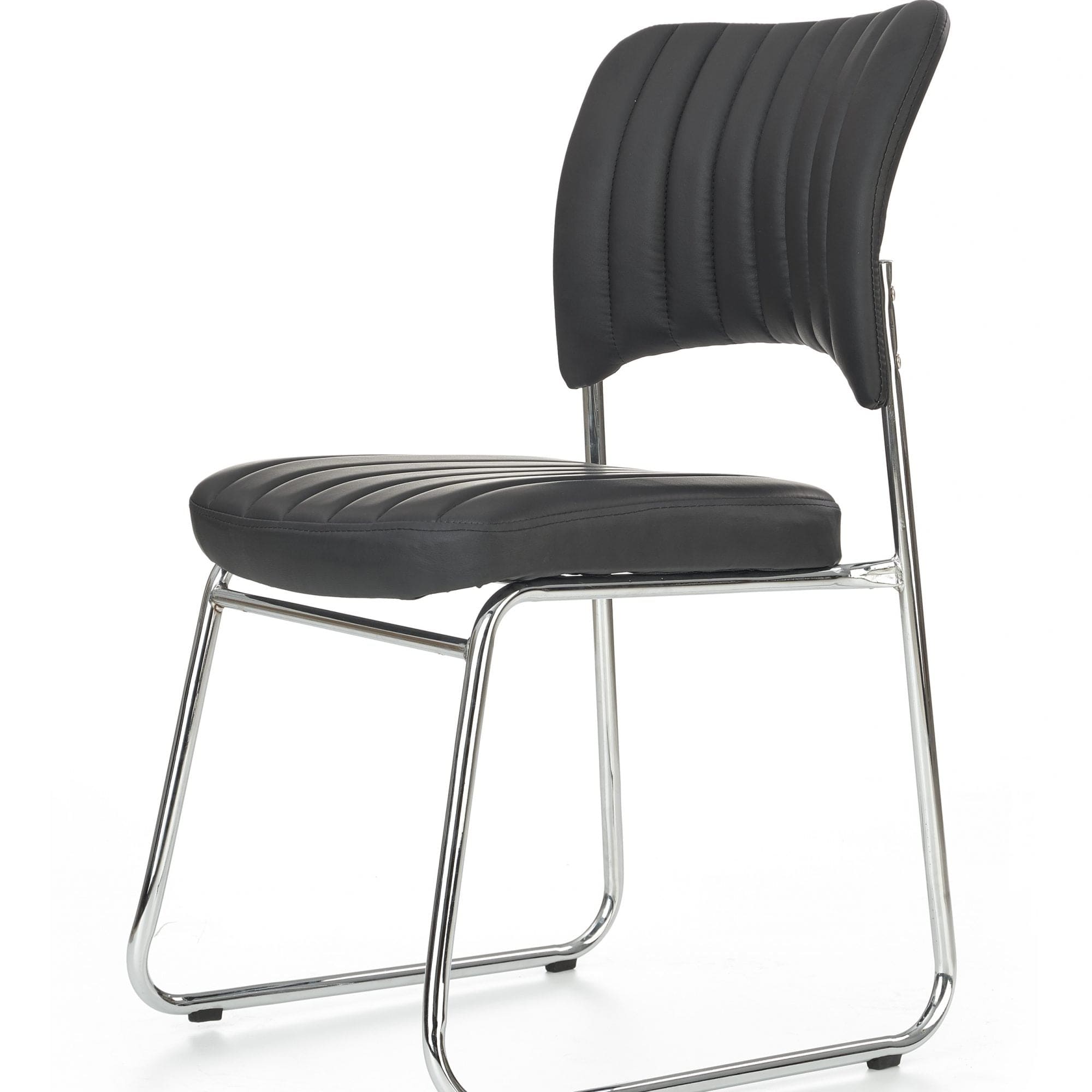 Halmar Scaun tapitat cu piele ecologica si picioare metalice, Raziela Negru / Crom, l48xA58xH83 cm
